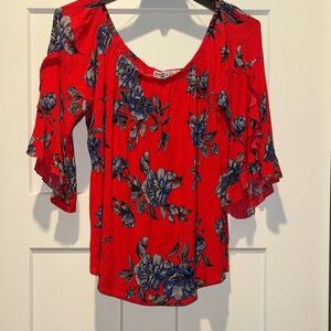 Red and Blue Floral Blouse